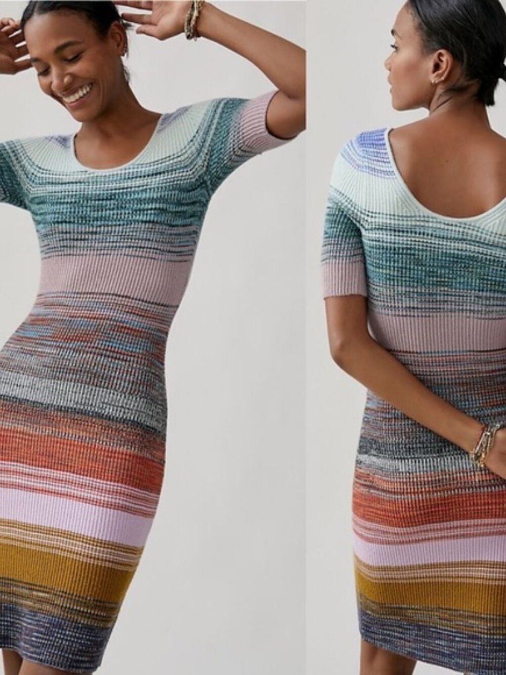 Anthropologie Space-Dyed Knit Size Medium Short sleeve Boho Midi Dress